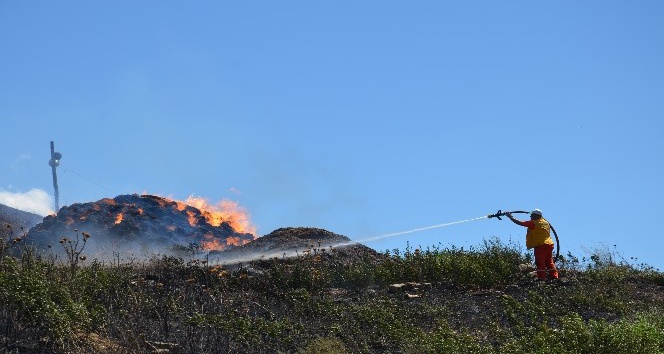 Saman balyaları alev alev yandı