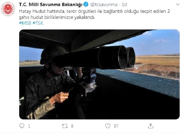 MSB: Hatay’da terör örgütleri ile bağlantılı 2 kişi yakalandı