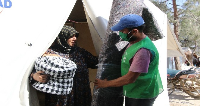 Afrin’de 250 aileye halı ve battaniye yardımı