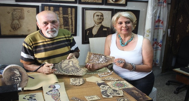 Hatay’da “yakma sanatı” bu kez de deriye işlendi