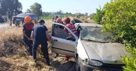 Dörtyol’da otomobil narenciye bahçesine uçtu