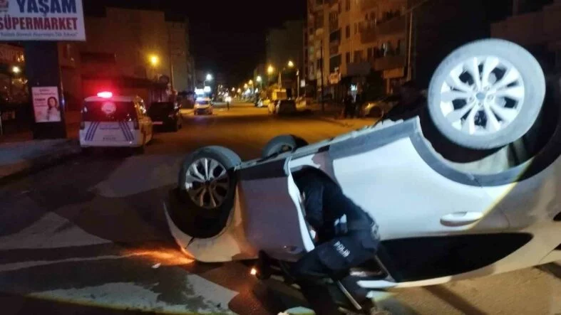 Arsuz’da ters dönen otomobilin sürücüsü yaralandı